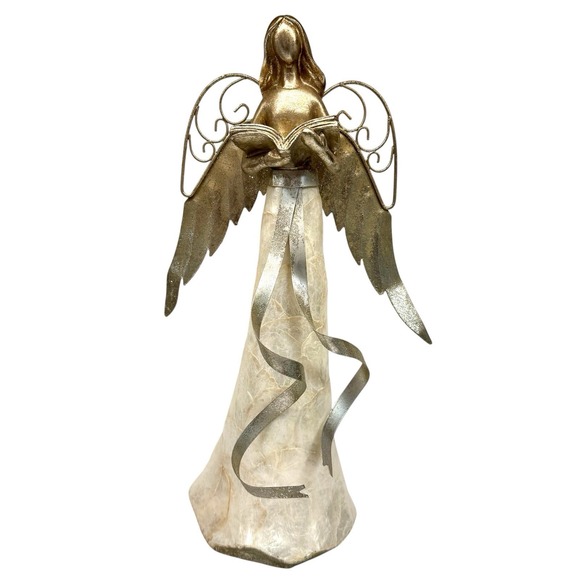 Capiz Shell & Metal Wings Angel Table Top Christmas Decor Cream Silver Gold - Picture 1 of 11